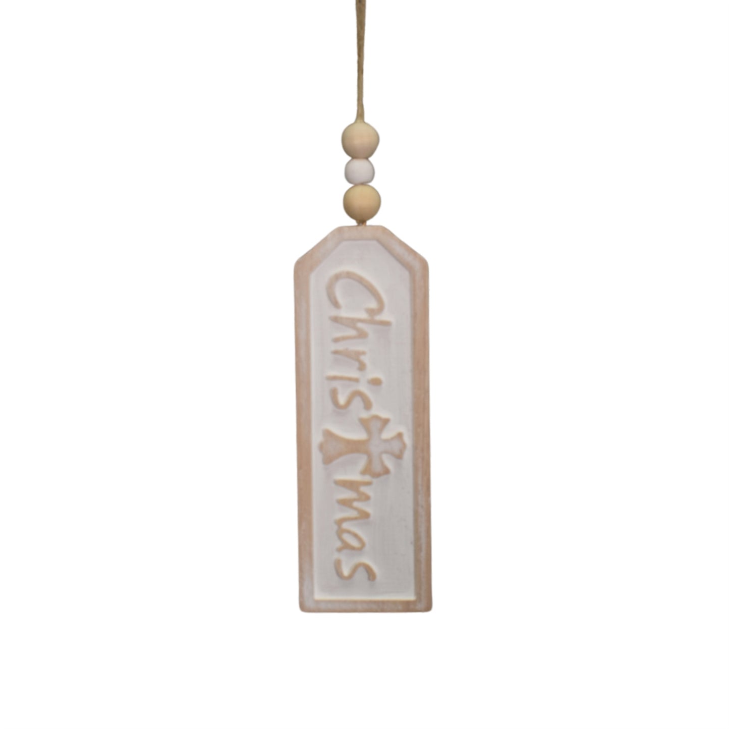 Wooden Whitewash "Christmas" Tag Ornament 8" | TA