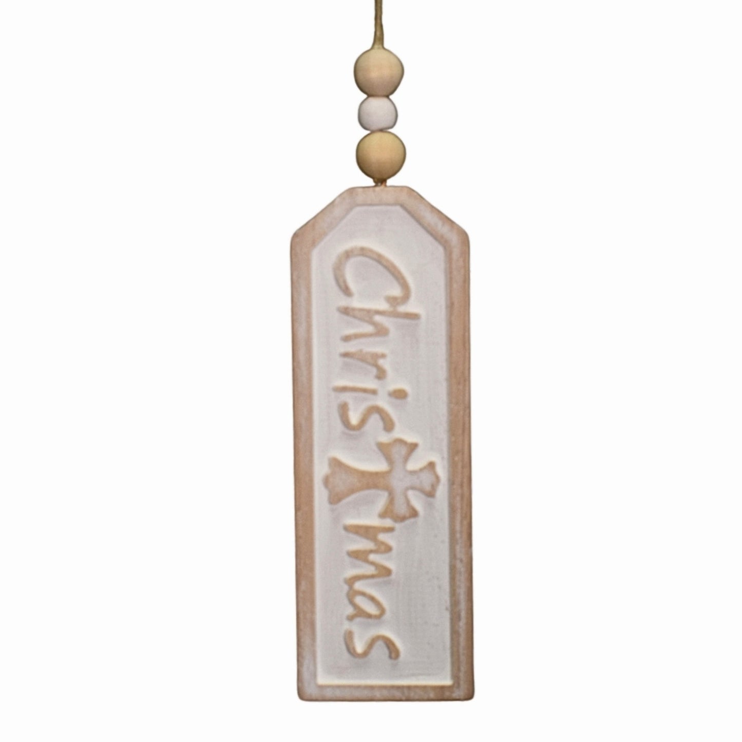 Wooden Whitewash "Christmas" Tag Ornament 8" | TA