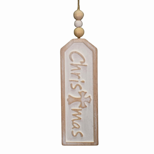Wooden Whitewash "Christmas" Tag Ornament 8" | TA
