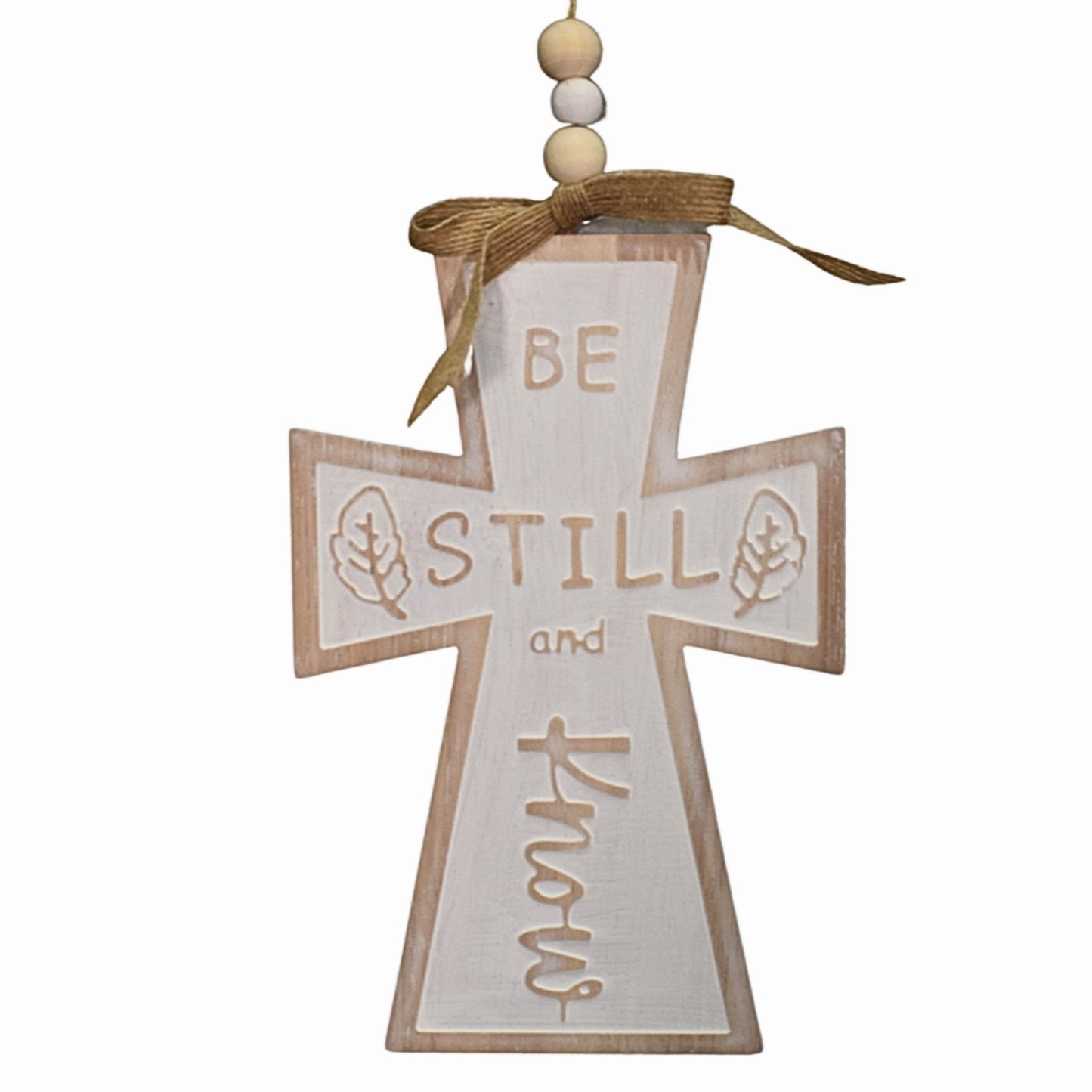 Wooden Whitewash "Be Still and Know" Cross Ornament 10" | TA