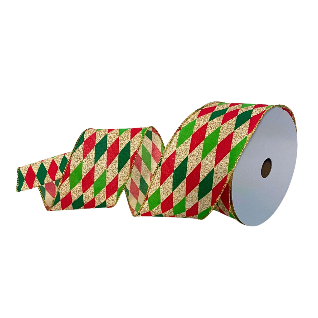 Sparkly Harlequin Holiday Red/Green/Lime Ribbon 2.5