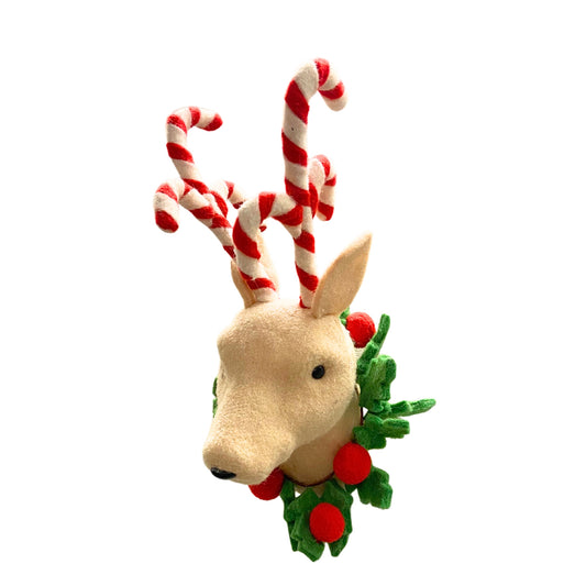 Deer Head Mistletoe Wool Peppermint Antler 4.75" x 2.5" | BF