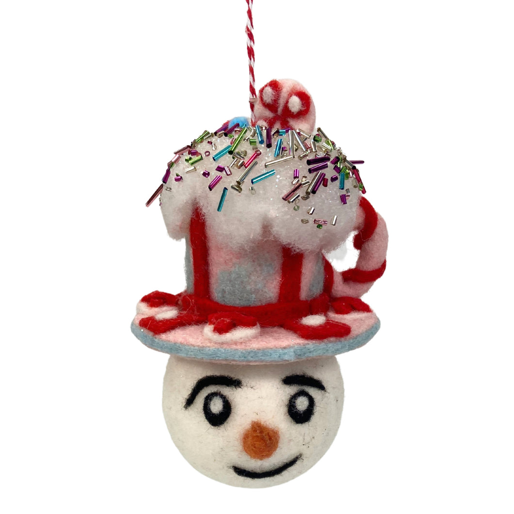 Candy Sprinkled Cup of Joy Snowman Head Ornament 7.87