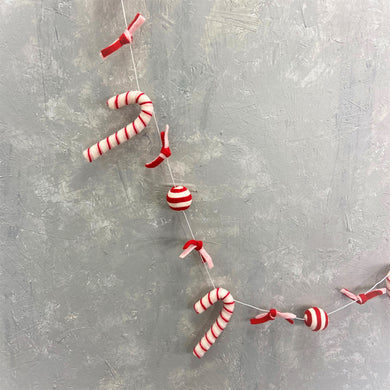 Wonderfully Wool Peppermint Ball Garland - Red/White/Pink 72