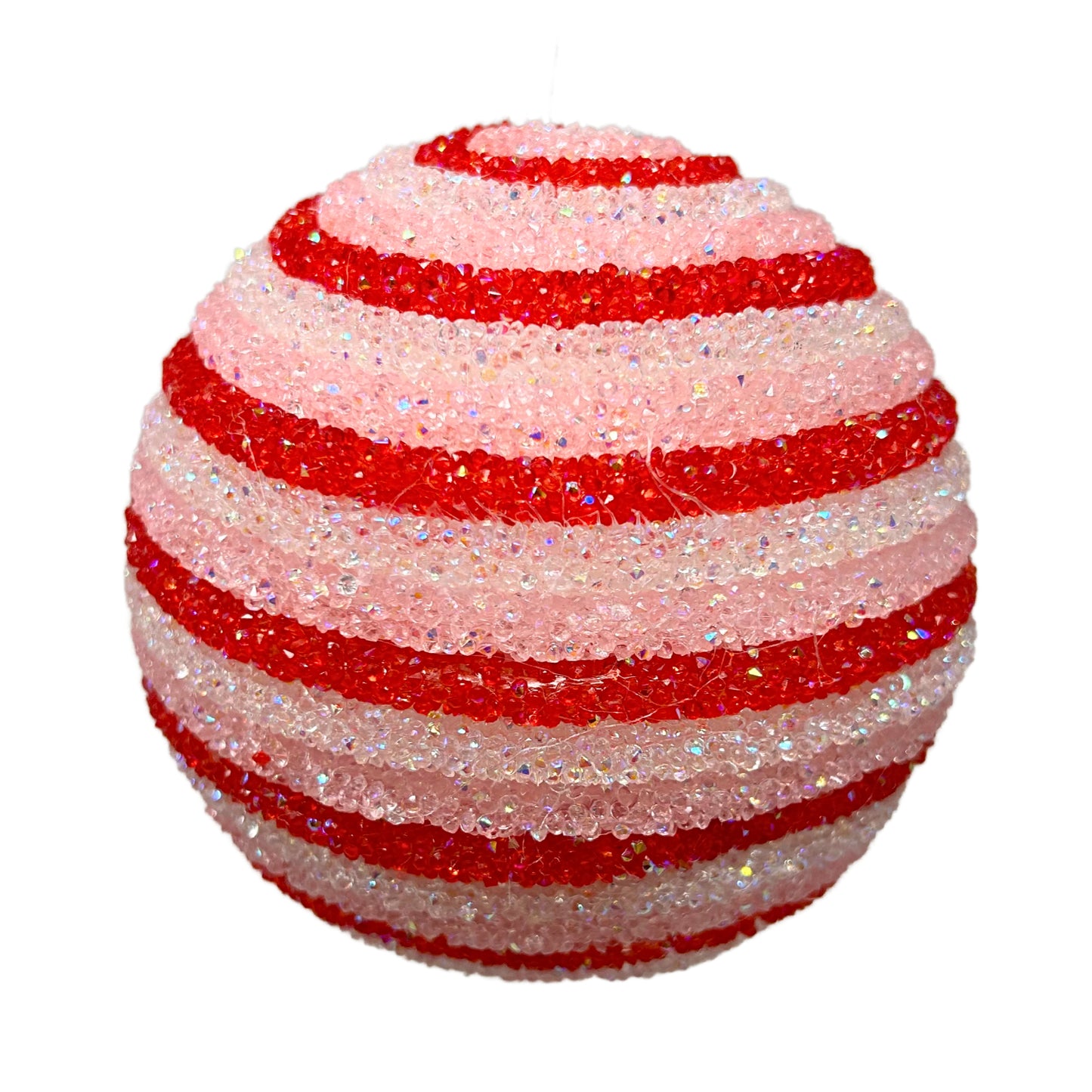 Icy Peppermint Stripe Ball Ornament - Red/Lt. Pink 4”|TA