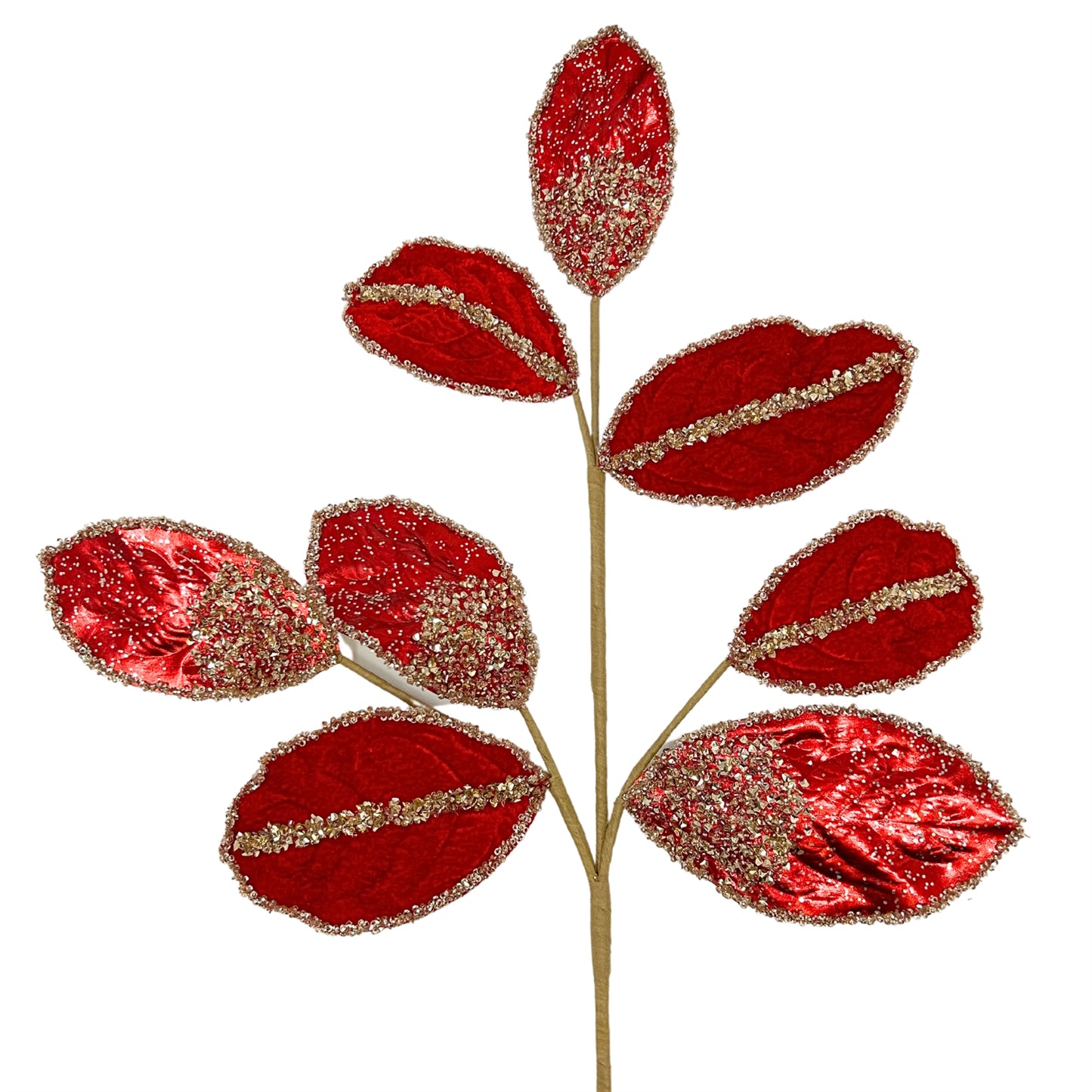 Metallic Velvet Magnolia Leaf Spray - Red/Champagne 27.5”|TA