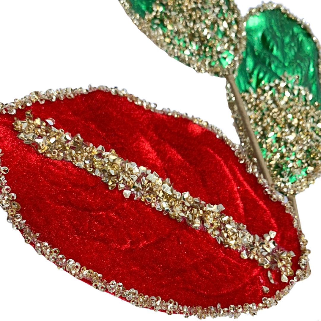 Metallic Velvet Magnolia Leaf Spray - Red/Green 27.5”|TA