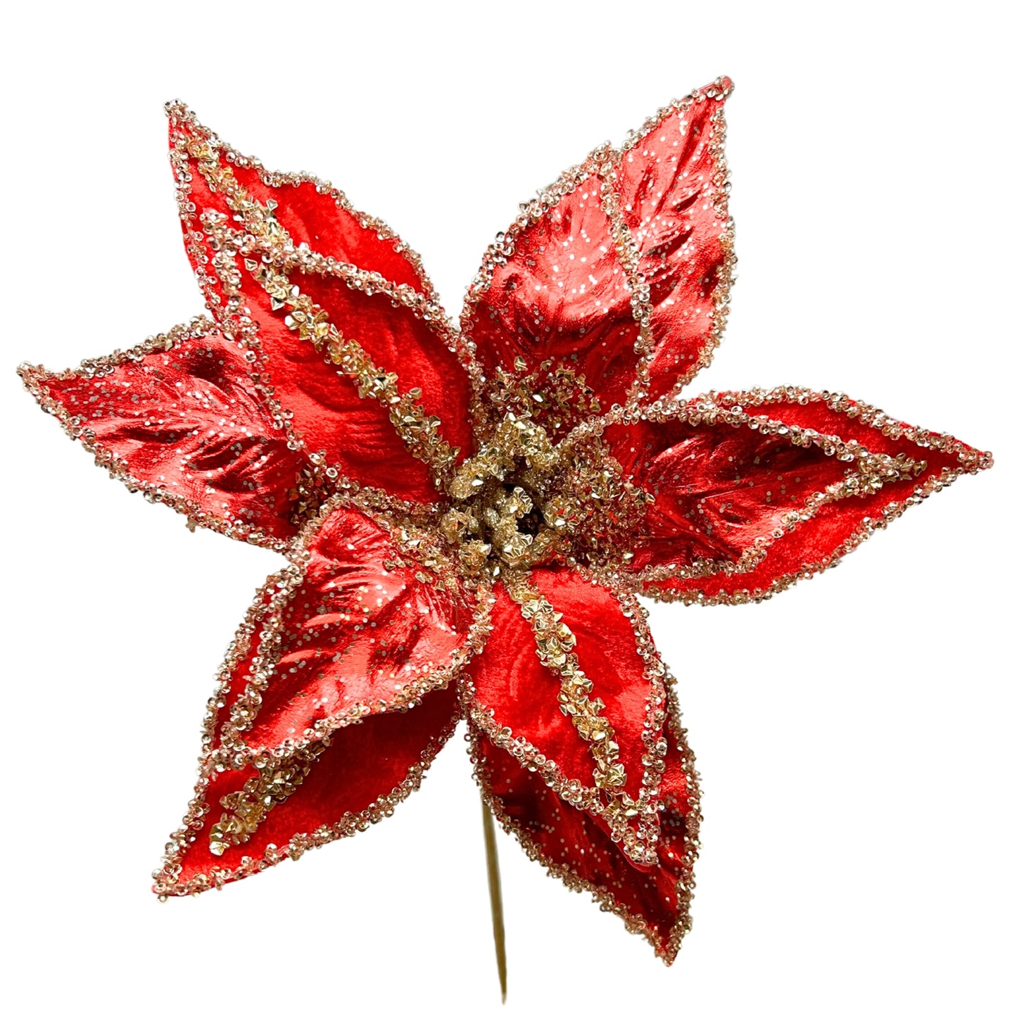 Metallic Velvet Poinsettia Stem - Red/Champagne 20”|TA