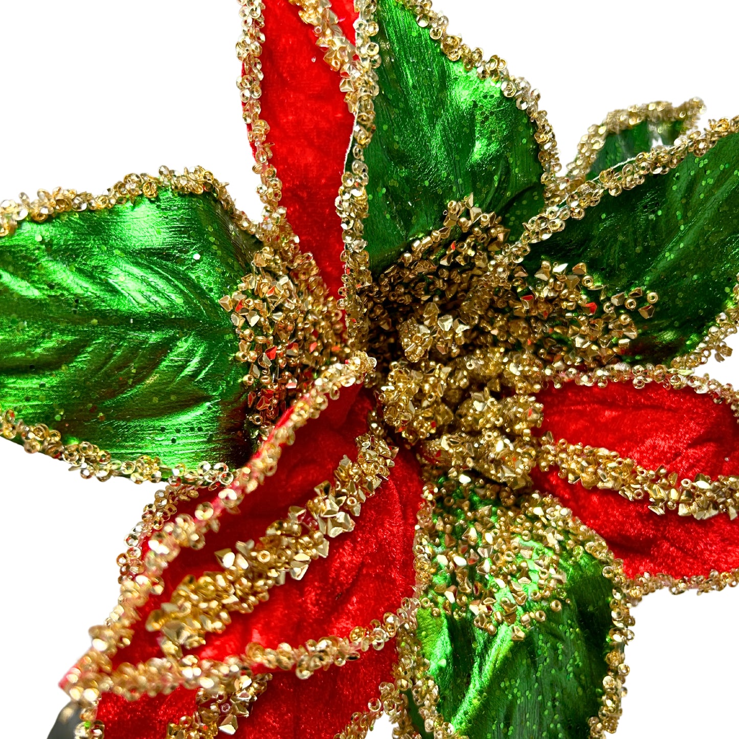 Metallic Velvet Poinsettia Stem - Red/Green 20"|TA