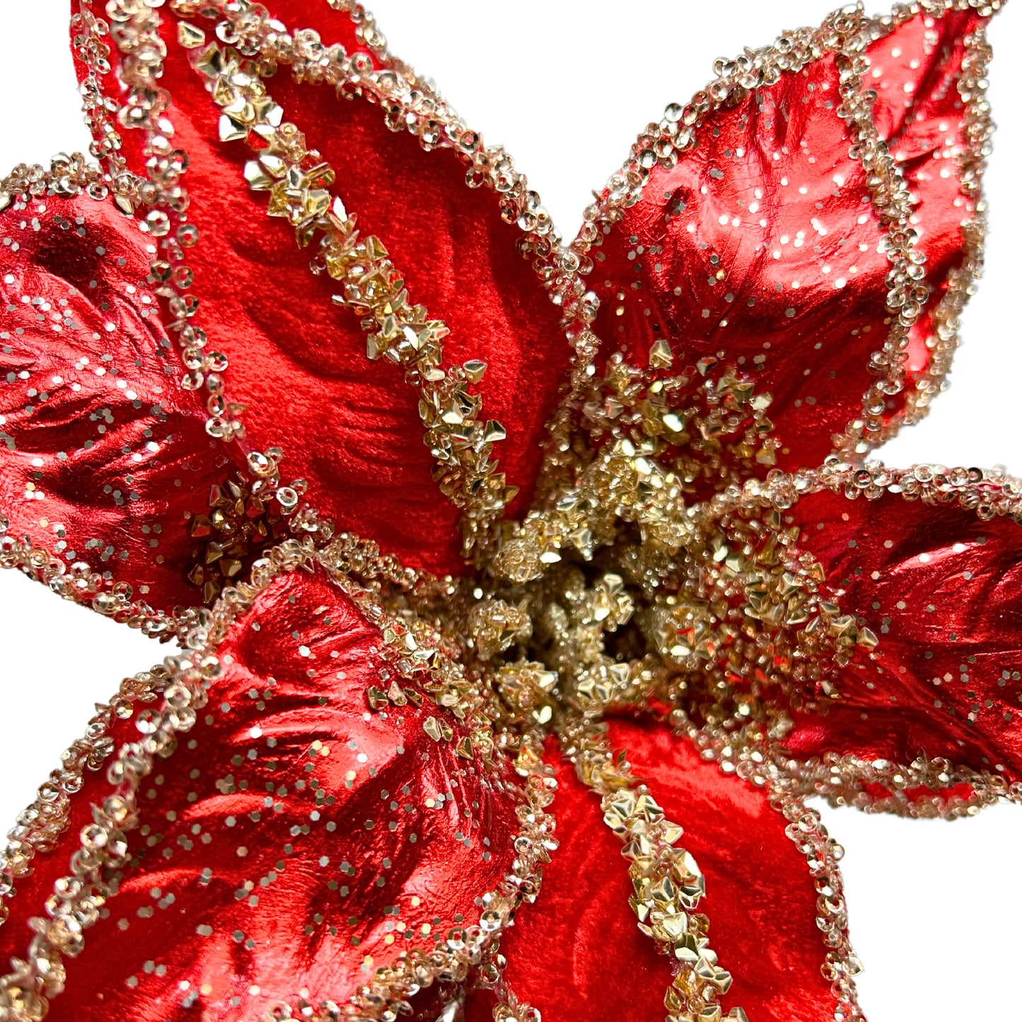 Metallic Velvet Poinsettia Stem - Red/Champagne 20”|TA