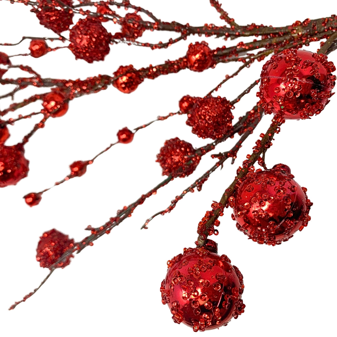 Radiant Red Sequin Ball Twig Branch 29” |TA