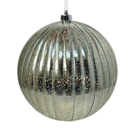 VP Vertical Striped Mercury Ball Ornament - Platinum 4” | XJ