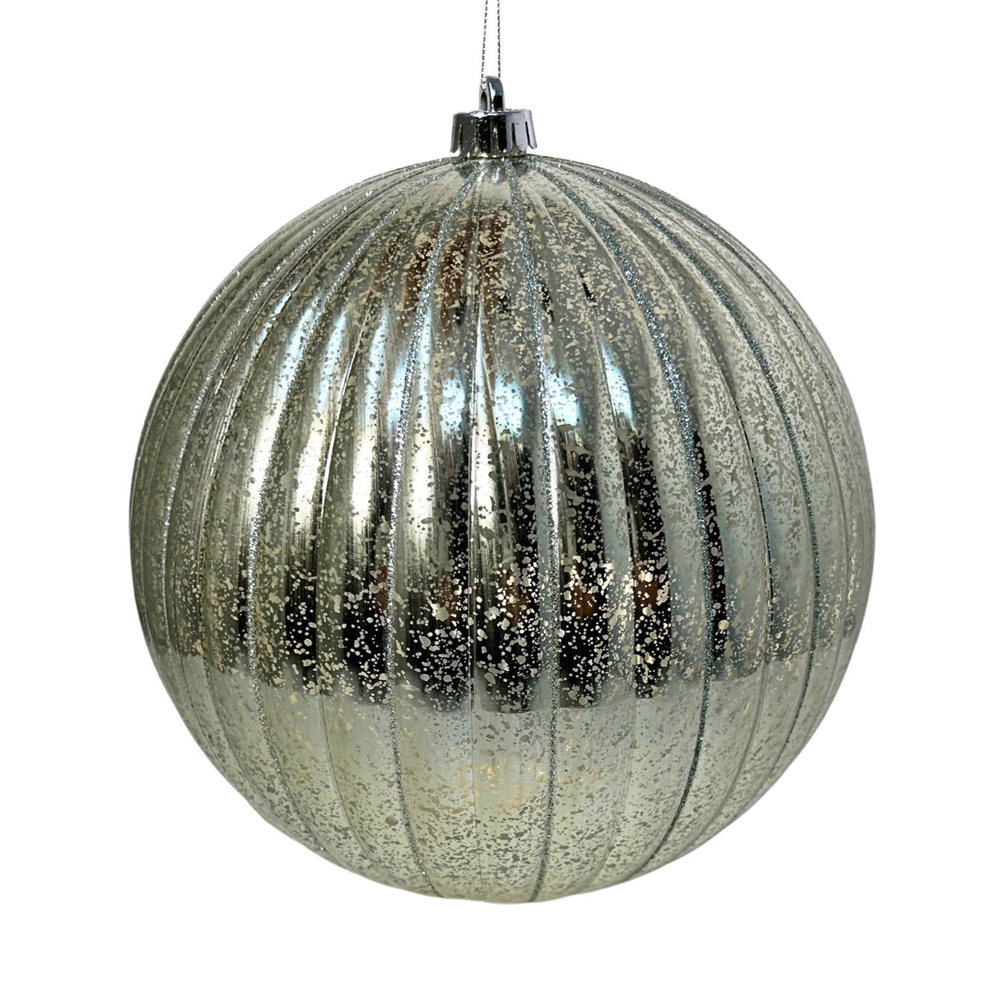 VP Vertical Striped Mercury Ball Ornament - Platinum 6” | XJ