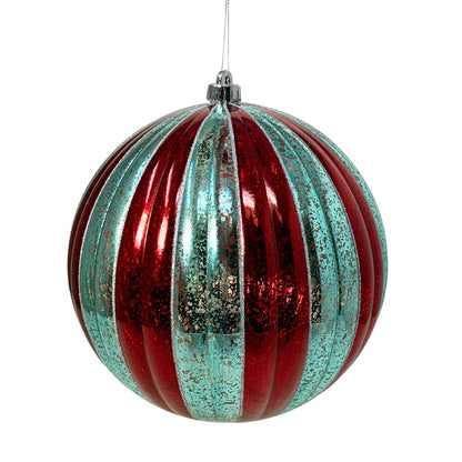 VP Retro Striped Mercury Ball Ornament - Aqua/Red/White -10" | XJ