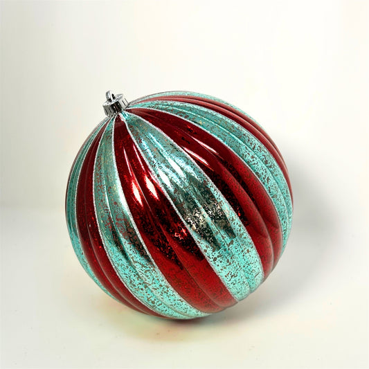 VP Retro Striped Mercury Ball Ornament - Aqua/Red/White -10" | XJ