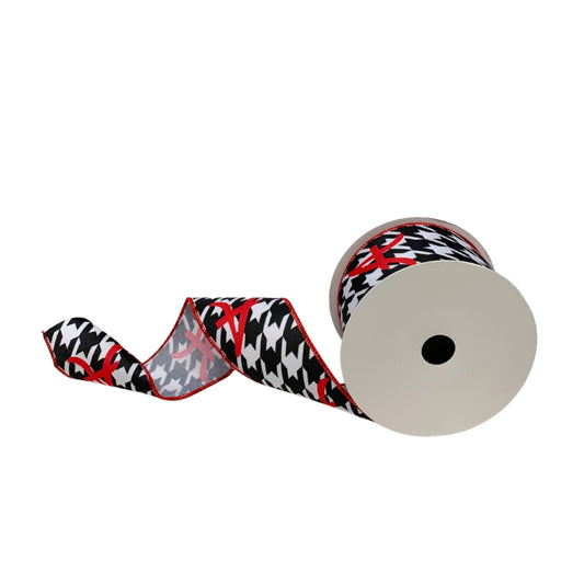 Black and White Houndstooth A Ribbon with Red Edge 2.5” x 10yd  | YT