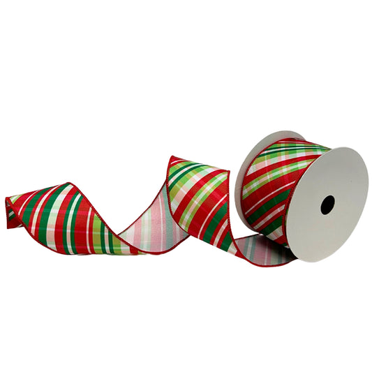 Red/Green/White Striped Plaid Ribbon 2.5” x 10yd | YT