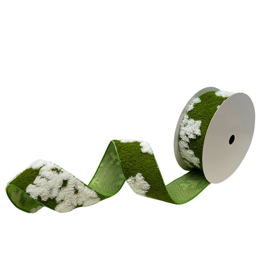 Fuzzy Green with White Snowflake Ribbon 2.5” x 10yd | YT