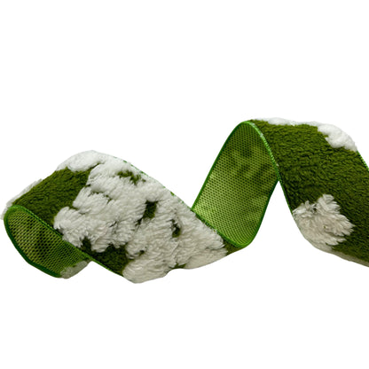 Fuzzy Green with White Snowflake Ribbon 2.5" x 10yd | YT