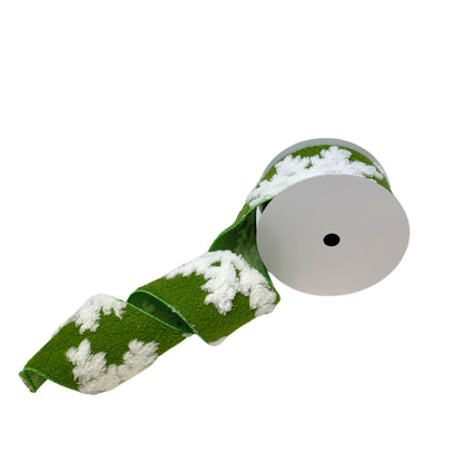 Fuzzy Green with White Snowflake Ribbon 4” x 10yd | YT