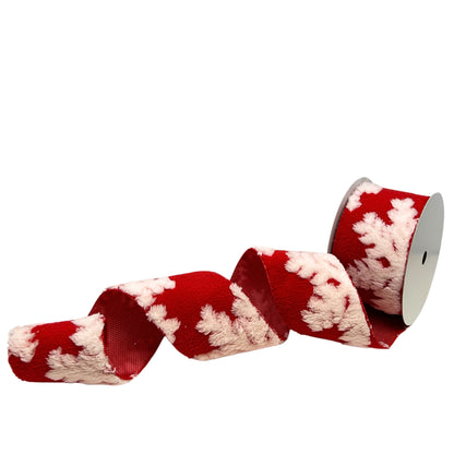 Fuzzy Red with White Snowflake Ribbon 4” x 10yd | YT