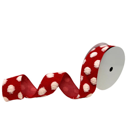 Fuzzy Red with White Dot Ribbon 2.5” x 10yd  | YT