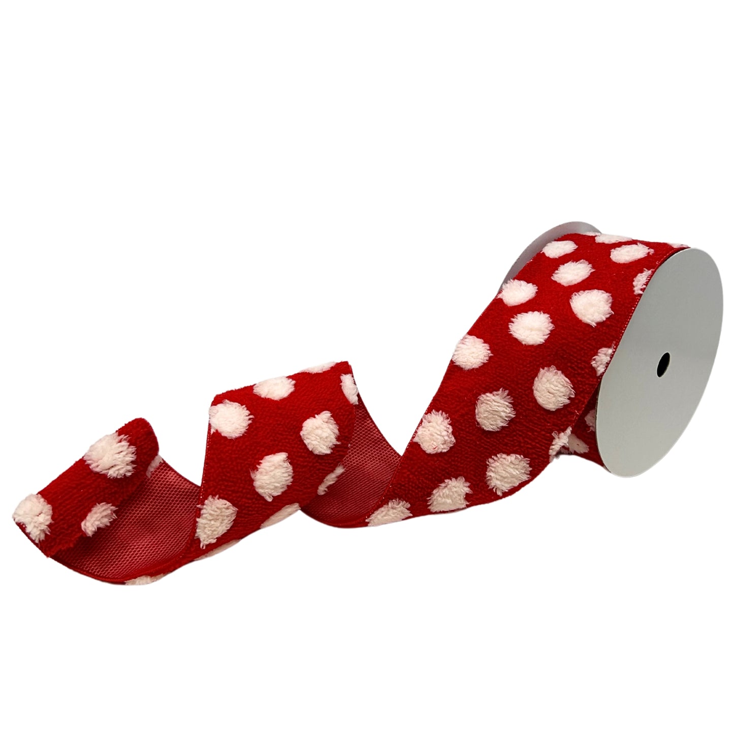 Fuzzy Red with White Dot Ribbon 4” x 10yd  | YT