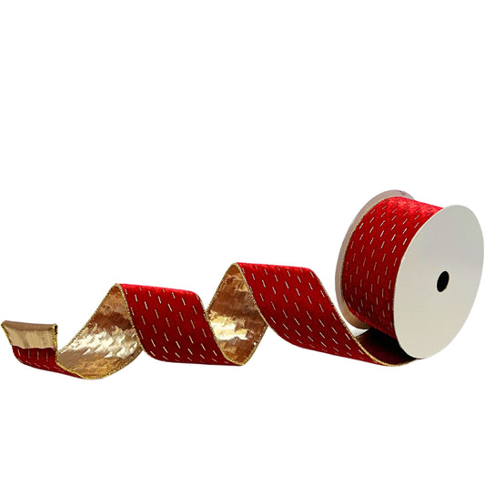 Red Velvet Gold Stripe Ribbon 2.5” x 10yd | YT