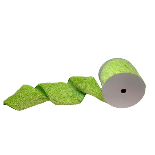 Fabulous Faux Fur Ribbon Green with White Edge 4” x 10yd | YT