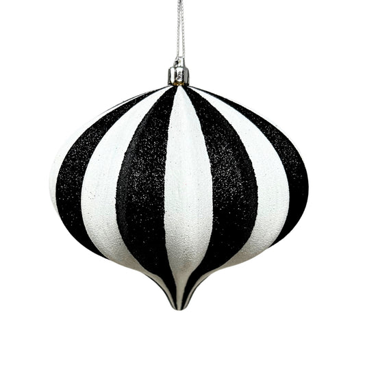 Classic Striped Onion Shaped Finial Ornament - Black/White 6” | XJ