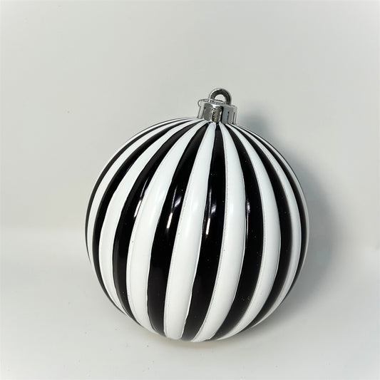 VP Vertical Striped Ball Ornament - Black/White 6" | ZT