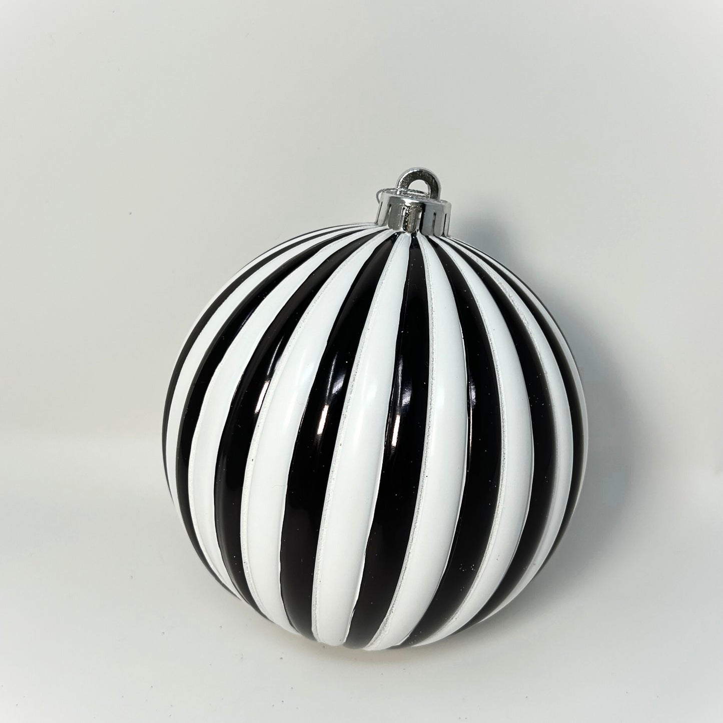 VP Vertical Striped Ball Ornament - Black/White 8” | XJ