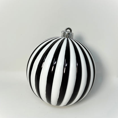 VP Vertical Striped Ball Ornament - Black/White 8” | XJ