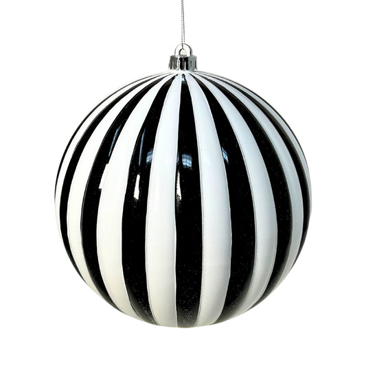 VP Vertical Striped Ball Ornament - Black/White 10” | XJ