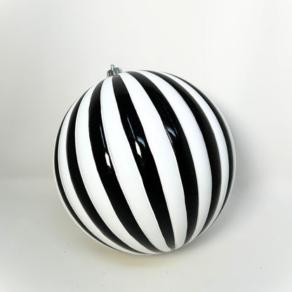 VP Vertical Striped Ball Ornament - Black/White 10” | XJ