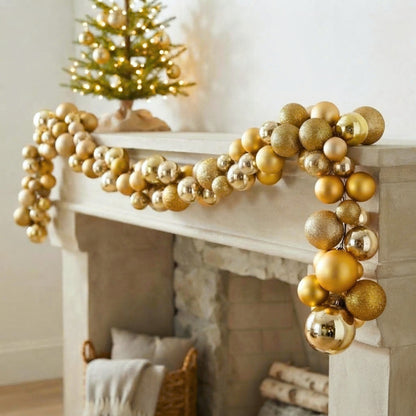 70.8" Metallic Gold Plastic Ball Garland/Shiny/Matte/Mercury/Glitter Finish w/ 70mm - 100mm | LC