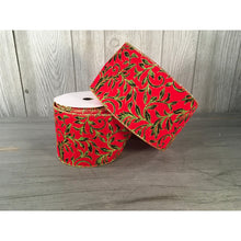 Load image into Gallery viewer, 4&quot;X10Yd Printed Leaf Vine On Velvet Ribbon - Red/Green/Gold | YT