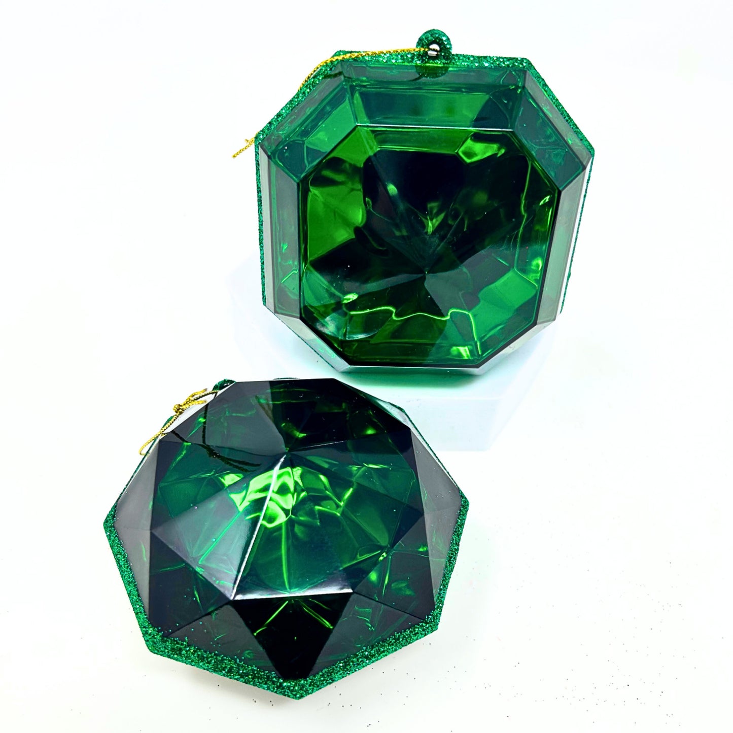 Acrylic RND/SQR Precious Gem Ornament 2 Asst. 4” - Emerald | ACK