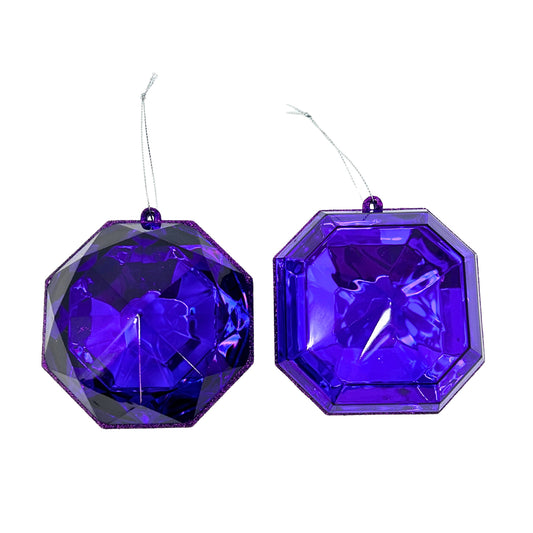 Acrylic RND/SQR Precious Gem Ornament (Set of 2). 4” - Midnight Purple | ACK