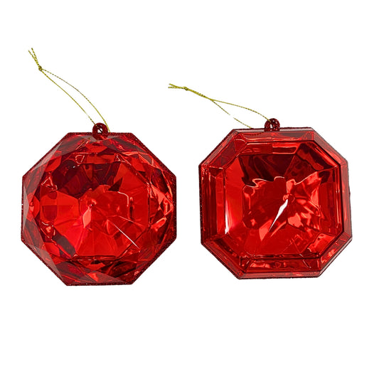 Acrylic RND/SQR Precious Gem Ornament 2 Asst. 4” - Red| ACK