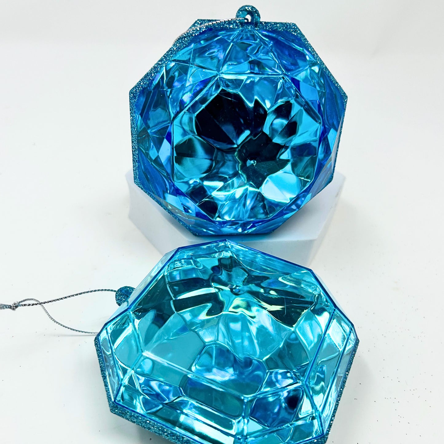 Acrylic RND/SQR Precious Gem Ornament (Set of 2)  4” - Turq. | ACK