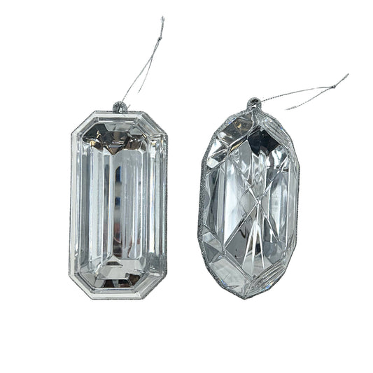 Acrylic RND/OBLNG Precious Gem Ornaments  (Set of 2) 5” - Clear/Iridescent | ACK