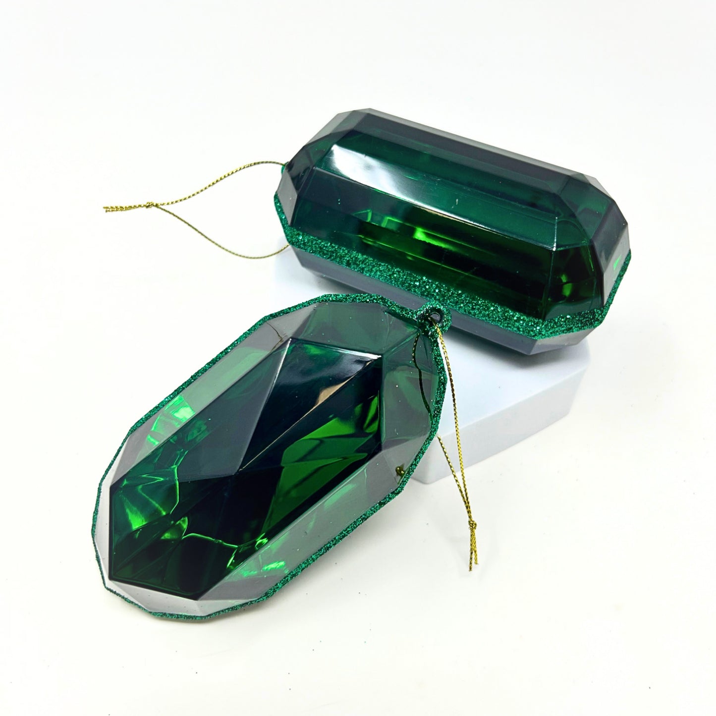 Acrylic RND/OBLNG Precious Gem Ornament 2 Asst. 5” - Emerald | ACK