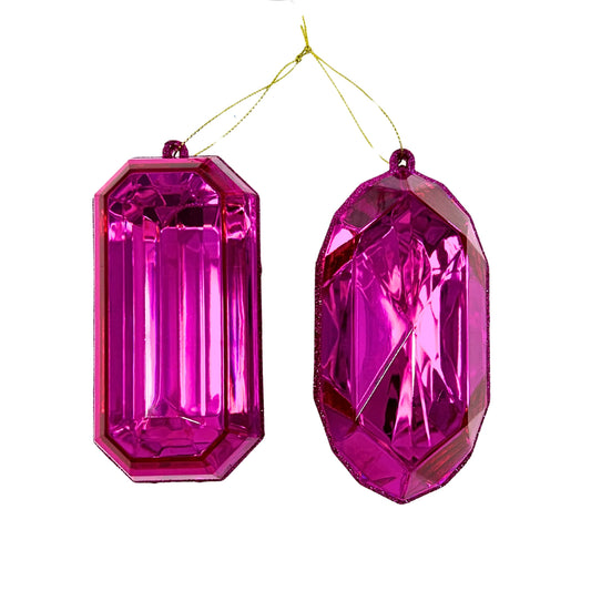 Acrylic RND/OBLNG Precious Gem Ornament  (Set of 2)  5” -  Fuchsia | ACK