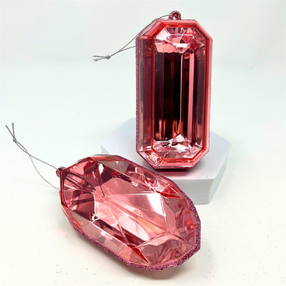Acrylic Rnd/Oblng Precious Gem Ornament (Set of 2) - 5" - Pink | RO