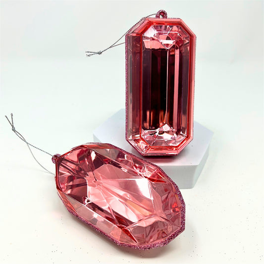 Acrylic Rnd/Oblng Precious Gem Ornament (Set of 2) - 5" - Pink | RO