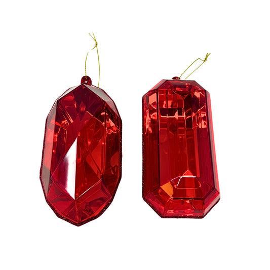 Acrylic RND/OBLNG Precious Gem Ornament 2 Asst. 5” - Red | ACK