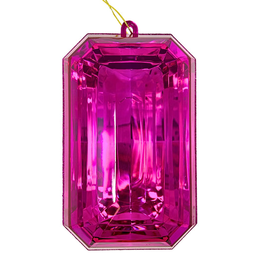 Acrylic Emerald Cut Precious Gem Ornament 8” - Fuchsia | ACK