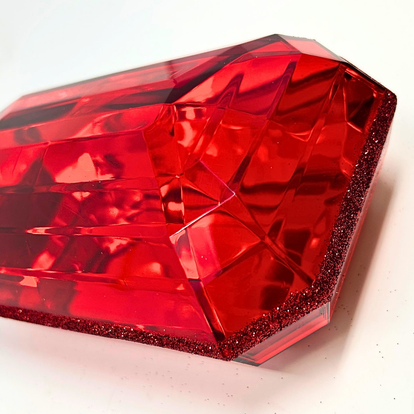 Acrylic Emerald Cut Precious Gem Ornament 9” - Red  | ACK