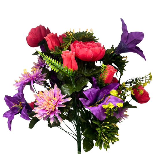 Peony/Lily/Mum Bush x36 - Red/Purple 25" | CZE